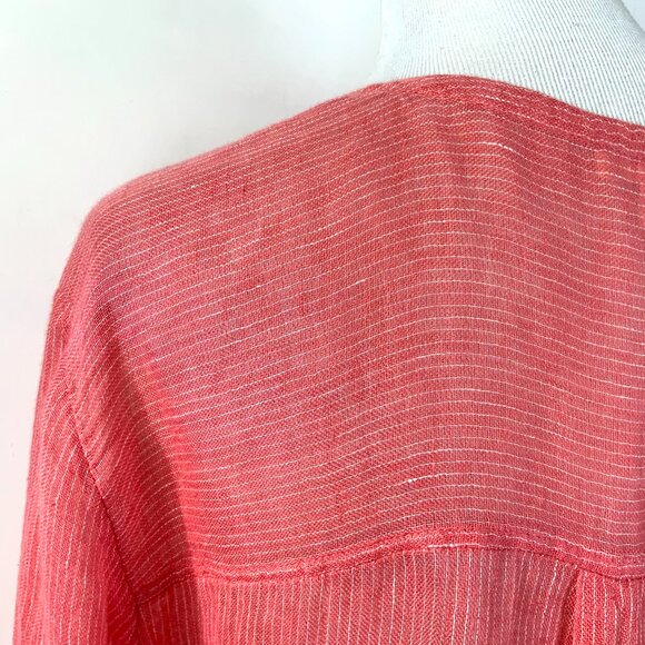 Eileen Fisher Linen 3/4 Sleeve Tunic Henley Shirt Striped Sz L - Picture 14 of 16